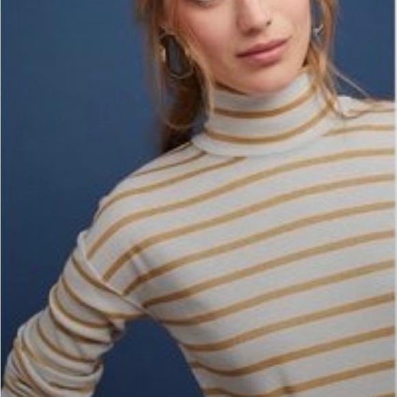 Anthropologie Vanessa Virginia Metallic Stripe Gold Funnel Neck Top XL NWT $78 - Picture 3 of 15